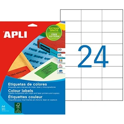 Afbeelding van Apli Gekleurde Etiketten Ft 70 X 37 Mm (b H), Rood, 480 Stuks, 24 Per Blad (1593) Etiket