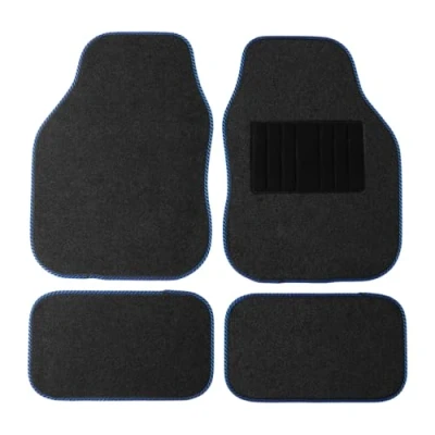 Afbeelding van Sakura Automatten, set van 4, zeer duurzaam en waterafstotend, flexibel, grijs met blauwe rand, universele pasvorm, hielbescherming voor achter, antislip achterkant, rechts