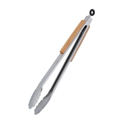 Afbeelding van Relaxdays barbecuetang houten handgreep bbq serveertang vleestang 38 cm rvs