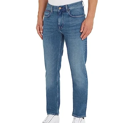 Image de Tommy Hilfiger Denton Straight Jeans pour homme Jean droit Pantalon en coton recyclé Indigo Boston Taille 30W/32L, Indigo, 38W / 30L