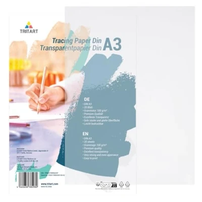 Afbeelding van Tritart Overtrekpapier Wit Bedrukbaar DIN A3 20 Vellen 100 g/m² Overtrek Papier Transparant Voor Hobby Architectuur Kaarten Kleding Ontwerpen en Meer