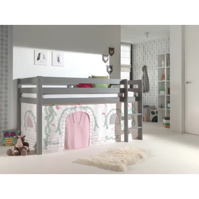 Afbeelding van LUCEVI Pino Halfhoogslaper H115CM + Ladder Birdy Gordijntjes Grijs 90x200 cm