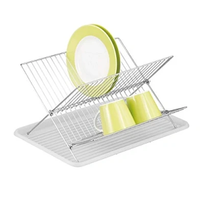 Afbeelding van Luxe verchroomd afdruiprek 2 laags met lekbak 43 x 32 cm Zeller Keukenbenodigdheden Afwassen/drogen Afdruiprekken