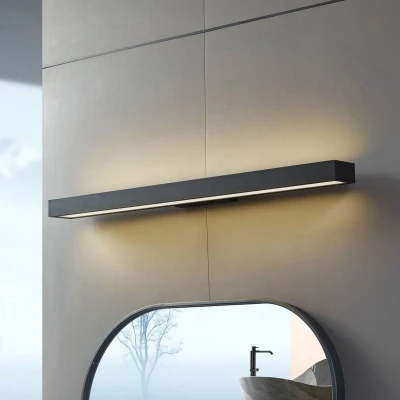 Afbeelding van Lucande LED spiegellamp Zafira, zwart, aluminium, 90 cm, IP44