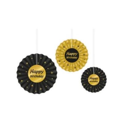 Afbeelding van Papieren Waaiers Happy Birthday jaar Classy 3 stuks
