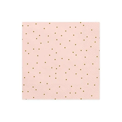 Afbeelding van PARTYDECO 20 lichtroze papieren servetten met gouden stippen 33 x cm