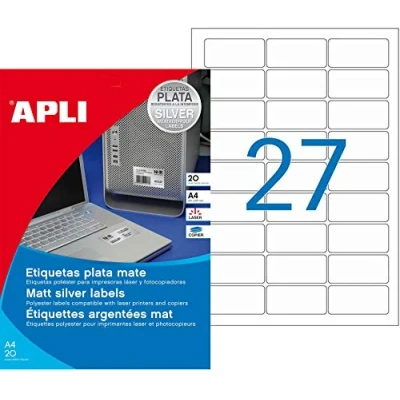 Afbeelding van Klevende etiketten Apli Zilverkleurig Metaal 63,5 x 29,6 mm 20 Lakens