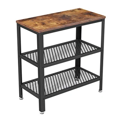 Afbeelding van VASAGLE Console tafel, bijzettafel, deco tafel met 2 rasterplanken, salontafel, gang, woonkamer, slaapkamer, kantoor, smal, stabiel, ruimtebesparend, eenvoudige montage, industrieel ontwerp, vintage, donkerbruin LET33BX