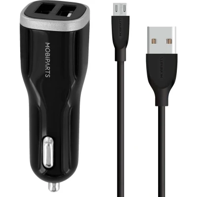 Afbeelding van Mobiparts Car Charger Dual USB 24W/4.8A + Micro Kabel Zwart