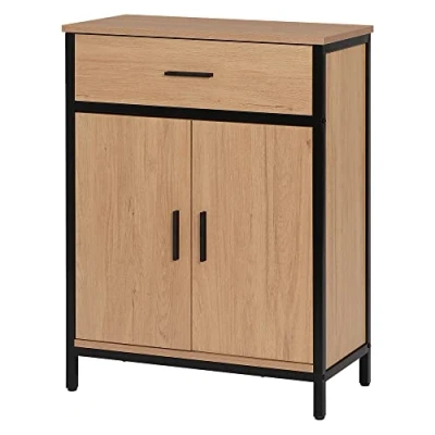Afbeelding van EUGAD badkamerkast met 1 lade, 2 deuren, vrijstaande verstelbare plank, opbergkast voor woonkamer, keuken, hal, 60 x 80 30 cm