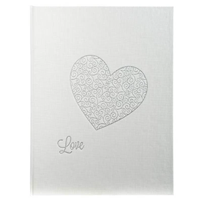 Afbeelding van Exacompta Ref. 4754E 1 Harmony gastenboek Buitenkant en achterkant met glitters Verticaal formaat 27 x 22 cm zilveren schijf, hartmarkering 100 effen pagina&#039;s Kleur: Wit glitter
