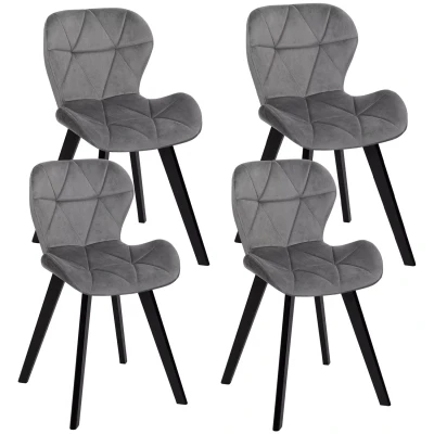 Image de Lot de 4 chaises ROBINE en velours gris clair pieds noirs