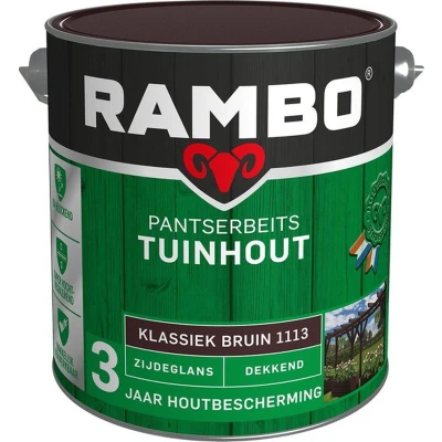 Afbeelding van Rambo Pantserbeits Tuinhout Dekkend Zijdeglans Klassiekbruin 1113 2,5 liter