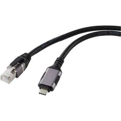 Afbeelding van Renkforce USB, Netwerk Adapterkabel [1x USB C stekker 1x RJ45 stekker] 1.80 m Aluminium