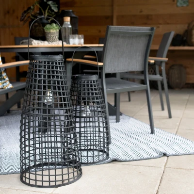 Afbeelding van Lantaarn Anzu Zwart met LED Set van Twee