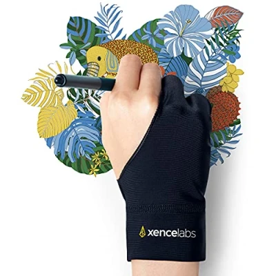 Afbeelding van XENCELABS, Kunstenaarshandschoen, linker en rechterhand tekenhandschoen voor grafische tablet, handschoen met 2 vingers om te tekenen (M, zwart)
