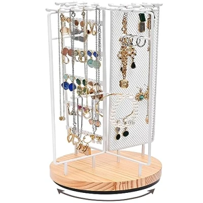 Afbeelding van ProCase Draaibare sieradenstandaard voor oorbellen, halskettingen, armbanden, kettingen (wit