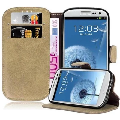 Afbeelding van Cadorabo Hoesje geschikt voor Samsung Galaxy S3 / NEO in MAT ZAND BRUIN Beschermhoes Case Cover met standfunctie en kaartvak retrodesign