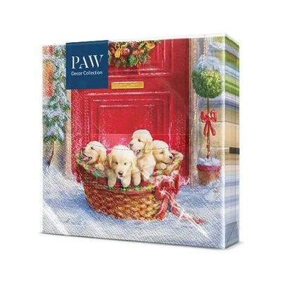Afbeelding van PAW papieren servetten, 3 laags (33 x 33 cm), 20 stuks, Kerstmis, winter, vakantie, sneeuw, sneeuwvlokken, goud, ideale tafeldecoratie voor Kerstmis (Glimmende sneeuwvlokken)