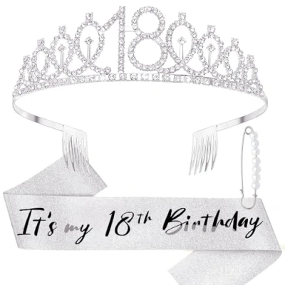 Afbeelding van DRESHOW kroon en sjaal voor de 18e verjaardag vrouwen, diadeem 16e meisjes, strass tiara&#039;s, decoraties, haaraccessoires,