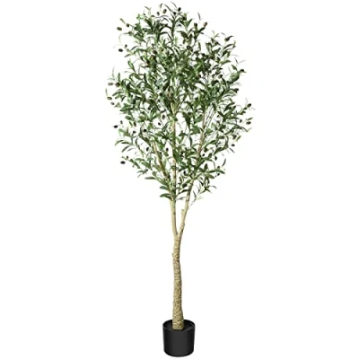 Afbeelding van CROSOFMI kunstmatige olijfboom 180 cm hoog, zijden olijfbomen voor binnen in een pot, grote tropische plant geschikt thuis, kantoor, woonkamer of buiten decoratie