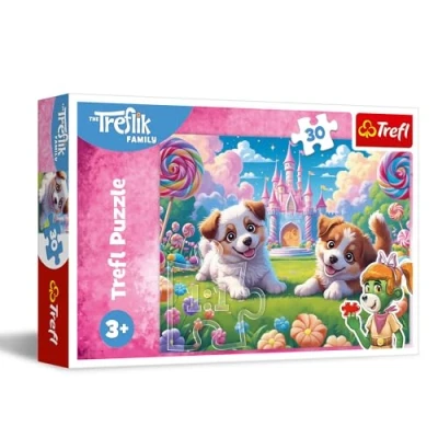 Afbeelding van Trefl The Treflik Family, de wereld vol glimlachen puzzels 30 stukjes kleurrijke met honden, creatief entertainment, vrije tijd voor kinderen vanaf 3 jaar