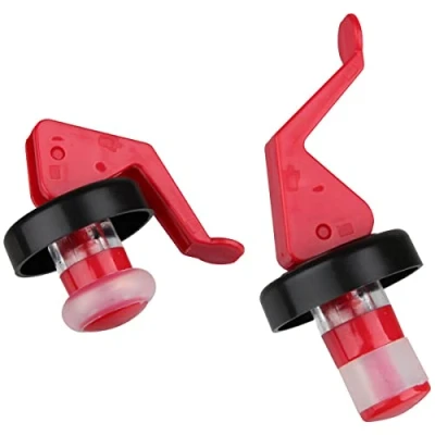 Afbeelding van Fackelmann 49569 set van 2 hefboomdoppen, hefboomsluiting, herbruikbare dop voor flessen, kunststof, rood, 8 cm