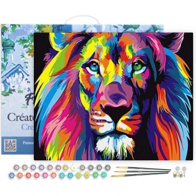Afbeelding van Figured&#039;Art Schilderen op Nummer Volwassenen met lijst Leeuw Pop art Handwerk acrylverf Kit DIY Compleet 40x50cm Canvas al ingelijst