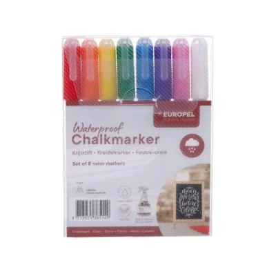 Afbeelding van Europel Watervaste Krijtstiften 3mm 8 Kleuren Assortiment Etui Perfect voor creatieve projecten