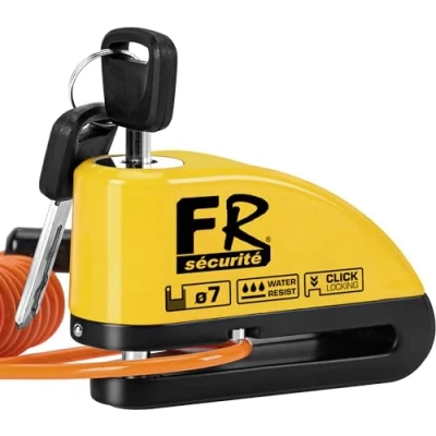 Afbeelding van FR SECURITE FR7Y Antivol Alarme Moto Trotinette Electrique, Velo Scooter Cadenas 7mm Câble de rappel inclús 1.5m