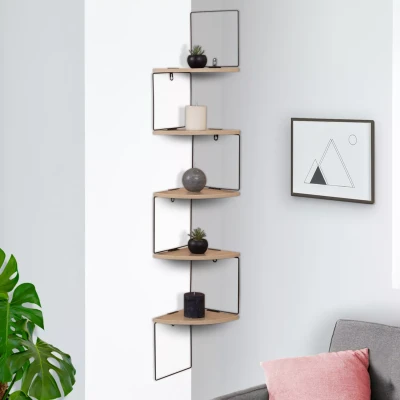 Image de Etagère murale d&#039;angle ISA 5 niveaux bois et métal design industriel