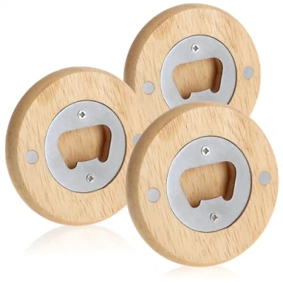 Afbeelding van com four® flesopener 3 x roestvrij staal met een handvat van natuurlijk hout, praktisch in eenvoudig design (03 stuks staal, ca