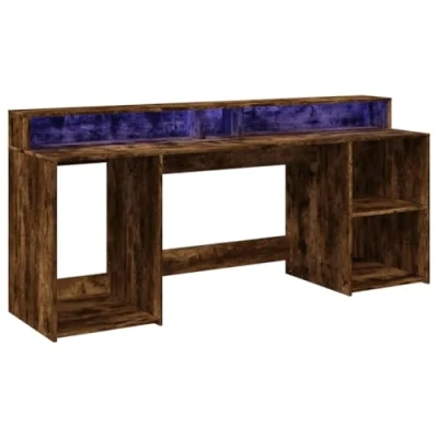 Afbeelding van vidaXL Bureau met LED verlichting 200x55x91 cm hout gerookt eikenkleur