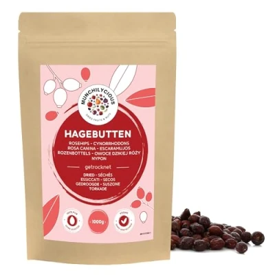 Afbeelding van hele rozenbottels (1 kg), gedroogde rozenbottels, vruchten, 100% natuurlijke Rosa Canina, ideaal voor rozenbottelthee, veganistisch en zonder toevoegingen