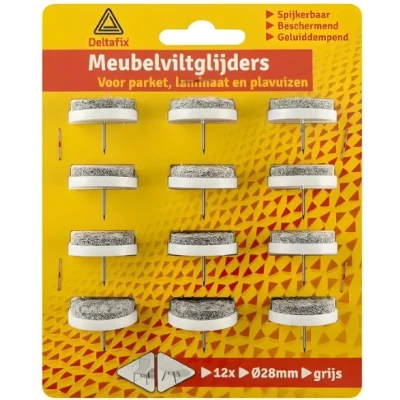Afbeelding van Deltafix Meubelviltglijders 28mm Grijs 12 Stuks met nagel