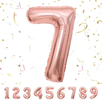 Afbeelding van Ballonnen verjaardag 7 jaar roségoud 101 cm ballon nummer verjaardagsdecoratie vliegen met helium