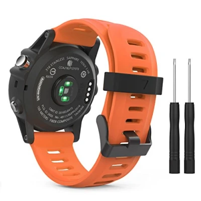 Afbeelding van MoKo Armband compatibel met Garmin Fenix 3/3 HR/5X/5X Plus/Tactix Charlie/Descent MK1, reservearmband van siliconen gereedschap, oranje