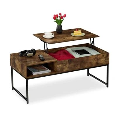 Afbeelding van Relaxdays salontafel met opbergruimte koffietafel woonkamertafel uitklapbaar 110 cm C