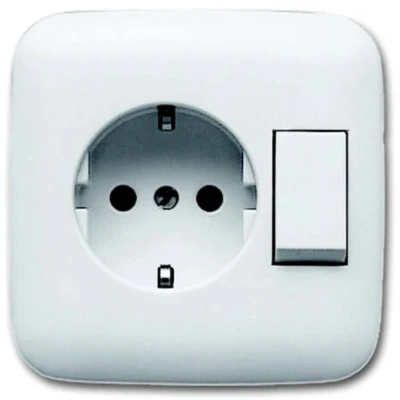 Afbeelding van Busch Jeager combinatie wissel stopcontact met randaarde alpin wit 43106 EUJ 214