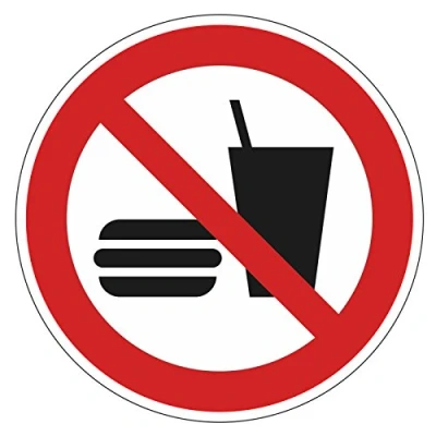 Afbeelding van easydruck24de Verbodssticker P022: verbod op eten en drinken, Ø 9 cm, art. Nr. hin_139, DIN ISO 7010, opmerking, waarschuwing,