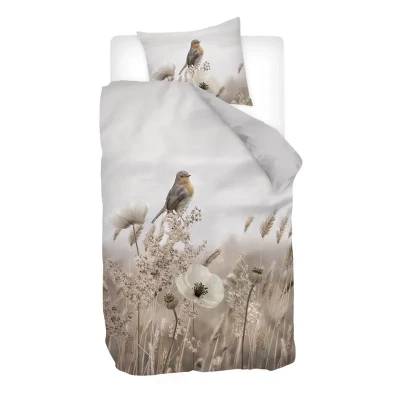 Afbeelding van Snoozing White Poppy Dekbedovertrek Eenpersoons 140x200/220 cm Grijs