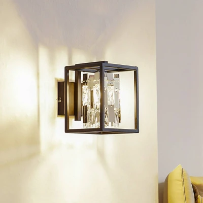 Afbeelding van Wandlamp Lucande Arcan, chroomkleur/zwart, kristalglas