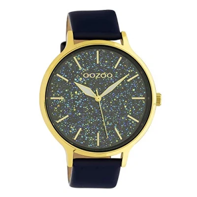 Afbeelding van OOZOO Timepieces goudkleurige horloge met zwarte leren band C10838 Ø42