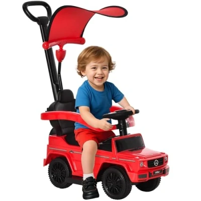 Afbeelding van Homcom Kinderdrager, kinderauto, zeer uitgerust, 12 36 maanden, toeter, opstapje, leuning en parasol, rood