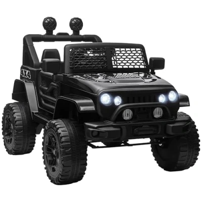 Afbeelding van HOMCOM Elektrische auto voor kinderen, 4 x 4, 12 V, met koplamp en claxon op afstand, 3 6 jaar, zwart