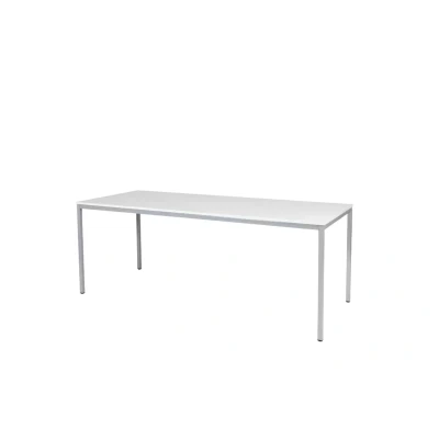 Afbeelding van Domino Basic bureautafel, vaste hoogte met 200x80cm krijtwit 25mm blad en aluminium (RAL9006) 4 poot frame