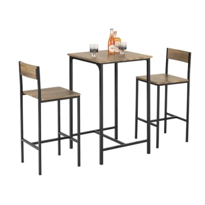 Afbeelding van SoBuy OGT27 N Bartafelset + 2 barstoelen, statafel, hoge tafel, keuken, tafelset barkrukken met voetensteun