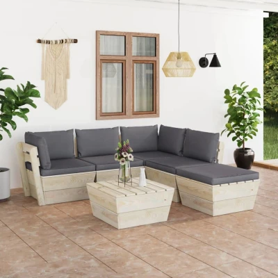 Afbeelding van 6 delige Loungeset met kussens pallet vurenhout