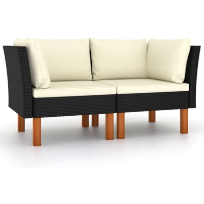 Afbeelding van Loungeset Poly Rattan En Massief Eucalyptushout 1 / Zwart hoekbank (linkerarmleuning) + (rechterarmleuning)