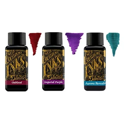 Afbeelding van Diamine Inkt voor vulpen, 30 ml, 3 flessen, Oxblood &amp; Imperial Purple Aurora Borealis